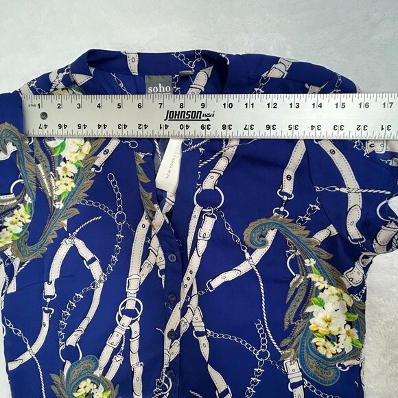 Soho New York & Co. Jeans Womens Blue Chain Print Button-Up Shirt Medium New - Picture 6 of 8